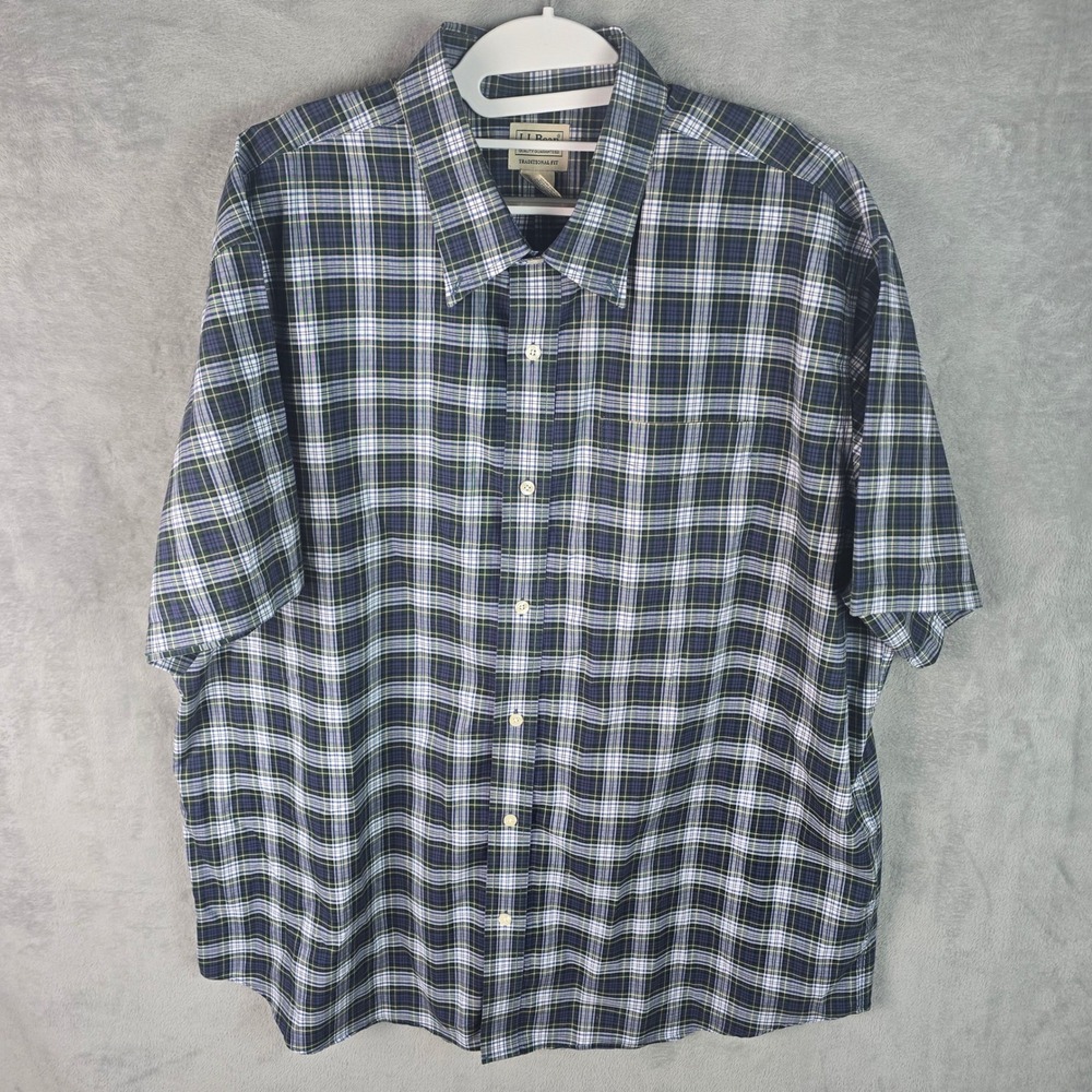 LL Bean Mens XXL Traditional Fit Plaid Short Sleeve Button Down Shirt 500539